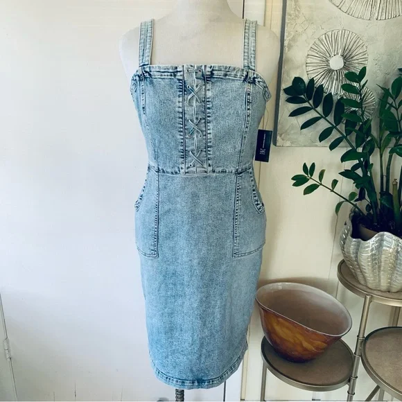 Inc Lace-Up Denim Dress, Created for Macy's - Light Indigo
